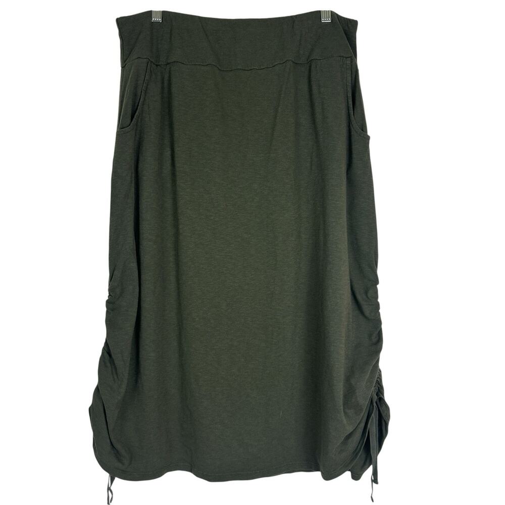 J Jill Pure Jill Easy Knit Side Tie Skirt Large Petite Olive Green Midi Minimal